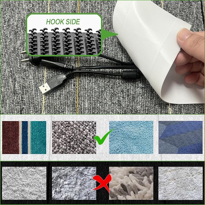 Floor Cable Covers - 20ft Oxford Fabric Cord Protector with Adhesive Hook & Loop,Waterproof Wire Storage Sleeve for Any Floor Surface,Durable Cable Management to Prevent Tripping Hazards (White, 20ft)