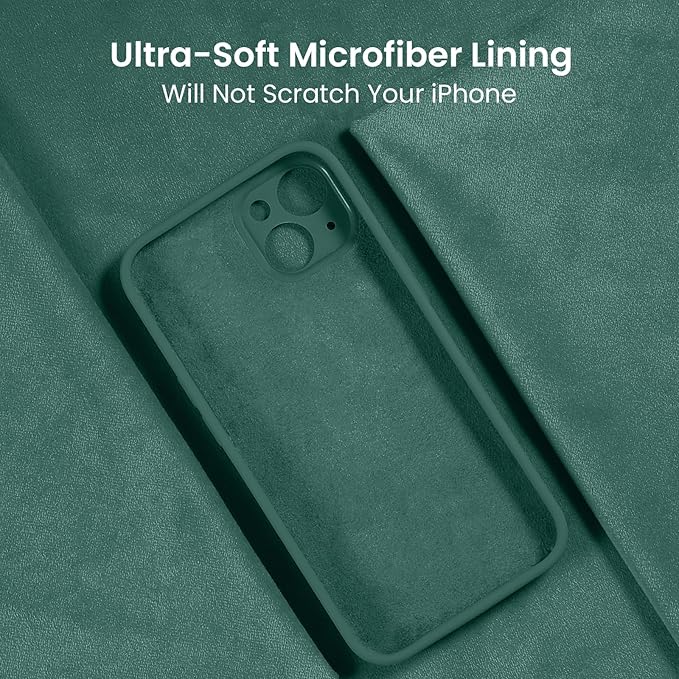 FireNova Designed for iPhone 15 Plus Case, Silicone [Camera Protection] Case with [2 Screen Protectors], Soft Anti-Scratch Microfiber Lining Inside, 6.7 inch, Midnight Green