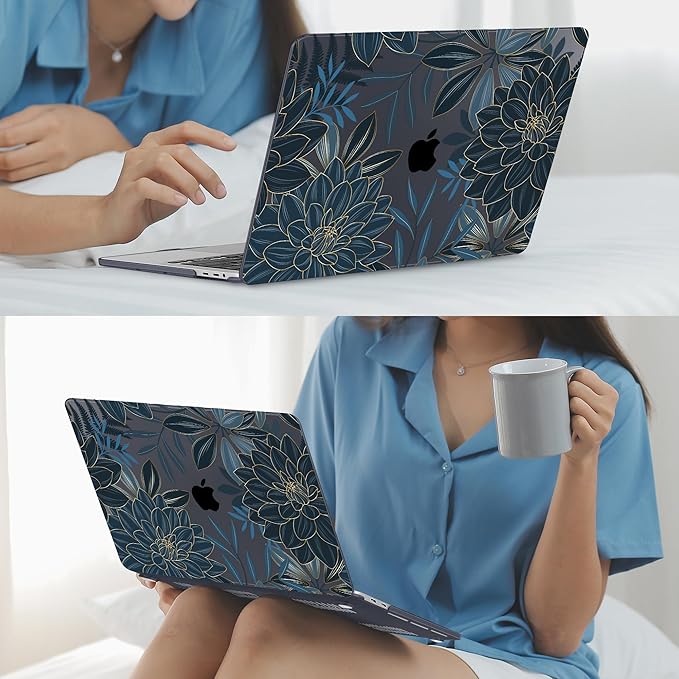 Mektron Designed Case for MacBook Pro 16 Inch A2141 Cover 2019 Release 16" with Liquid Retina Display/Touch ID, Plastic Hard Shell with Keyboard Skin & Screen Protector, Dahlia Flower C035