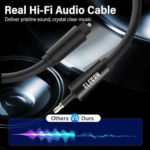 Elecan Mini Toslink to Toslink Digital Optical S/PDIF Audio Cable 10 Ft, Gold Plated Soft Flexible Fiber Optic Cable,Signal Protection PVC,Surround Sound for Soundbar,Home Theater,Hi-Fi System+Ties MI