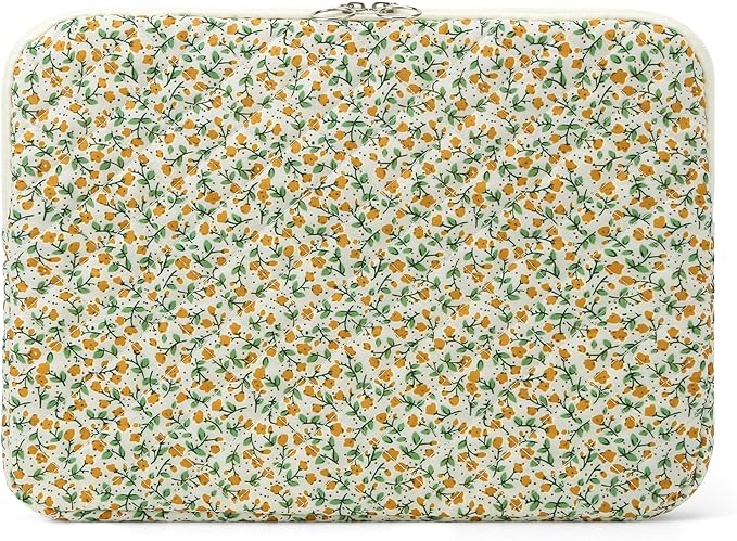 Puffy Laptop Sleeve 13-15.6 Inch Cute Quilted Laptop Protective Case Padded Floral Computer Sleeve for MacBook (B-Yellow, 15 Inch)