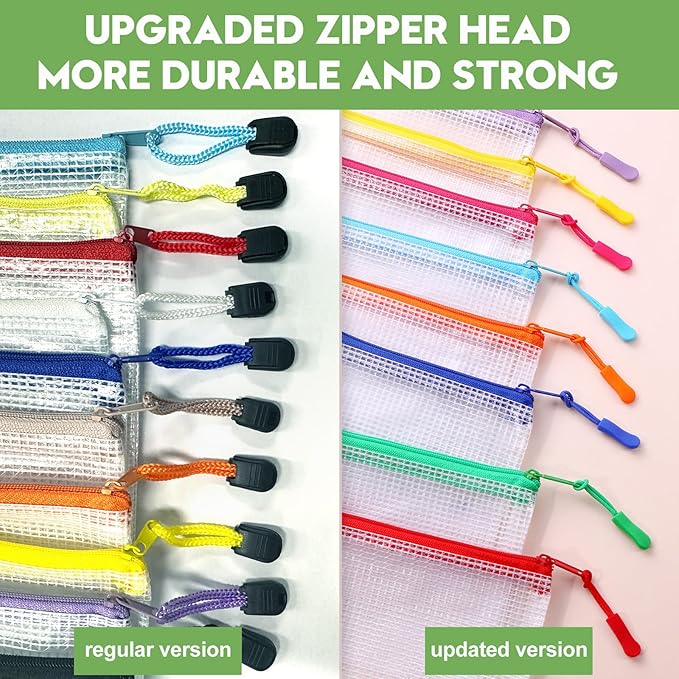 24pcs Mesh Zipper Pouch File Bags Puzzle Storage Bags, A5 Size 9.4 x 6.9 Inches Large Reusable Zipper Pouches for Organizing Classroom Board Game Organization