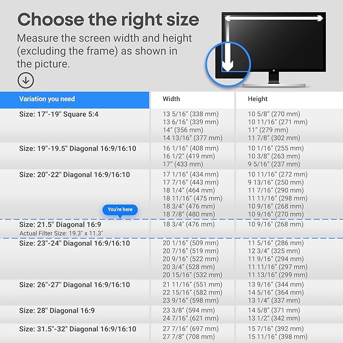 VINTEZ Blue Light Screen Protector for 21.5 Inch Computer Monitor and Laptop – Anti-UV Blue Light Blocking Film for Desktop PC, Eye Protection Filter, 19.3" x 11.3", 2 Pack