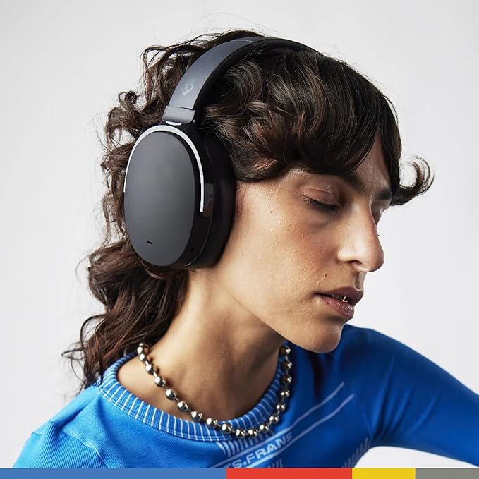 Skullcandy Hesh ANC Wireless Over-Ear Bluetooth Headphones with Charging Cable, Active Noise Cancelling, Up to 22 Hrs Battery, Foldable Lightweight Design, Microphone for iPhone Android - True Black