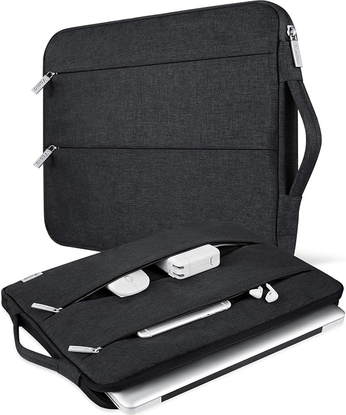 Voova Laptop Sleeve Carrying Case 13 13.6 Inch Compatible with MacBook Air 13 M1/M2/M3/M4, MacBook Pro 13/14, IPad Pro 13, Waterproof Slim Computer Cover Bag, Black