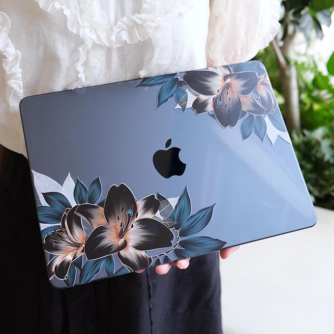 MEEgoodo Case for MacBook Pro 13 inch, Laptop Hard Shell with Keyboard & Camera Cover, Golden Lilies