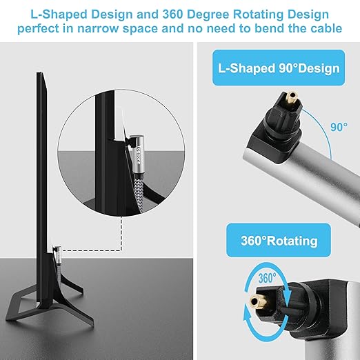 Optical Extension Fiber Digital Cable Adapter 2 Feet（2 Pack）, 90 Degree Right Angle & Straight Male to Female Coupler, Toslink Audio Cable, Nylon Braided for Home Theater, Soundbar, TV and More