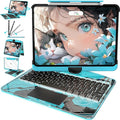 Intermerge Clear Keyboard Case for iPad Pro 11" (M4) 2024 Only, 360° Swivel Multi-Touch Trackpad, 7-Color RGB Backlit, Pencil Holder, Type-C, Power Indicator, Aqua Pulse