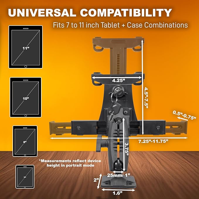 iBOLT TabDock Dock'n Lock Bizmount- Heavy Duty Industrial Composite Locking Drill Base Mount for All 7" - 10" Tablets- for Trucks/Vehicles/Wall Mount: Great for ELD, Fleets, and Restaurants