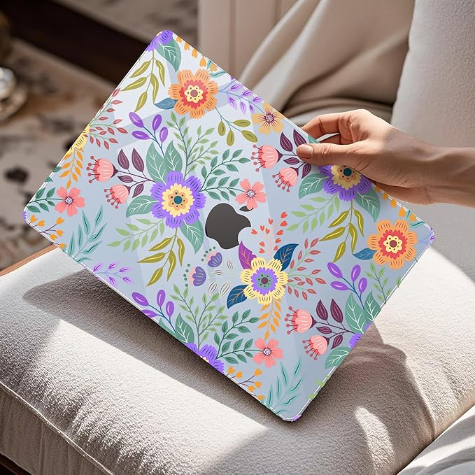 Mektron for 2025 MacBook Air 15 inch M4 Case A3241/ 2024 M3 A3114/ 2023 A2941 M2 Hard Printed Case with 15.3 Liquid Retina Display Touch ID, Plastic Hard Cover & Keyboard Skin- Floral C139-Blue