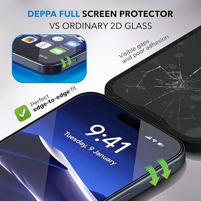 Deppa |2 Pack| Anti-Blue Light Screen Protector for iPhone 15 Pro (6.1') | Scratch Resistant Tempered Glass | 3D Edge to Edge Coverage | Easy Installation Kit | Eye Safeguard TÜV Certified
