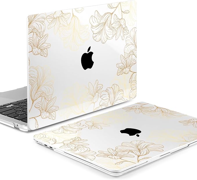 MEEgoodo for M4/M3/M2 MacBook Air 15.3 inch Case 2025 2024 2023, Case Fit Model (A3241/A3114/A2941) for MacBook Air 15 inch, Laptop Hard Shell with Keyboard Cover, Drawn Golden Floral