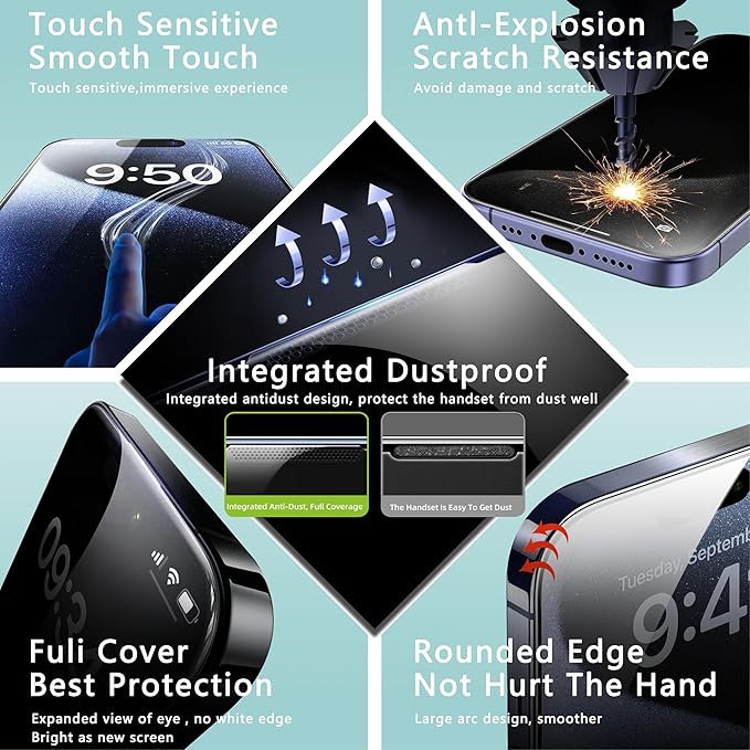 2 Pack Screen Protector Tempered Glass for iPhone 16 Plus and iPhone15 Plus and iPhone 14 Pro Max 6.7-Inch Auto Dust Removal, No Bubbles, High Definition Clear, Easy Installation