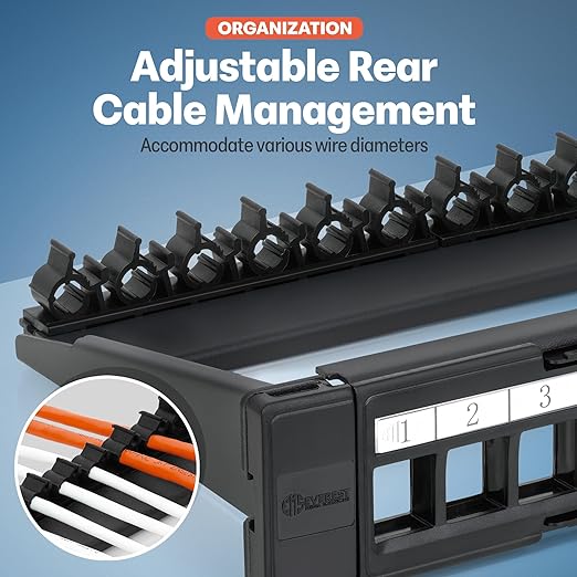 Everest 24 Port Keystone Patch Panel (2-Pack) - Removable 6-Port Panels - Use with Slim Profile Keystones ONLY (Wider Jacks May not fit Side by Side) - 8 Blank Keystone Jack Inserts Included