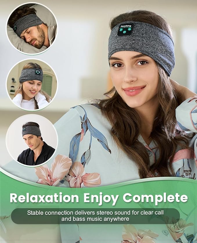 Perytong Sleep Headphones, Bluetooth Sports Headband Headphones with Ultra-Thin HD Stereo Speakers Perfect for Sleeping,Workout,Jogging,Yoga,Insomnia, Air Travel, Meditation