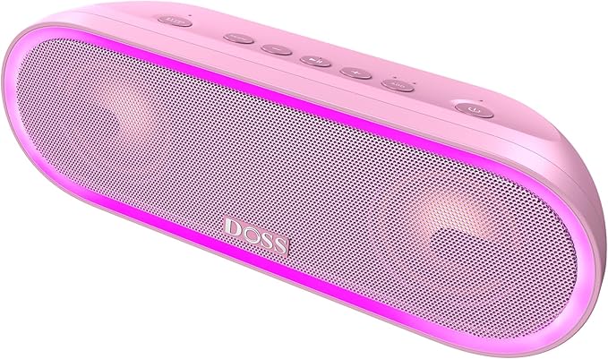 DOSS SoundBox Pro+ P300 Bluetooth Speaker with 40W Stereo Sound, Extra Bass, IPX6 Waterproof, TWS Pairing, Diverse Lights Show, 20H Playtime, Portable for Party, Camping, Beach - Pink