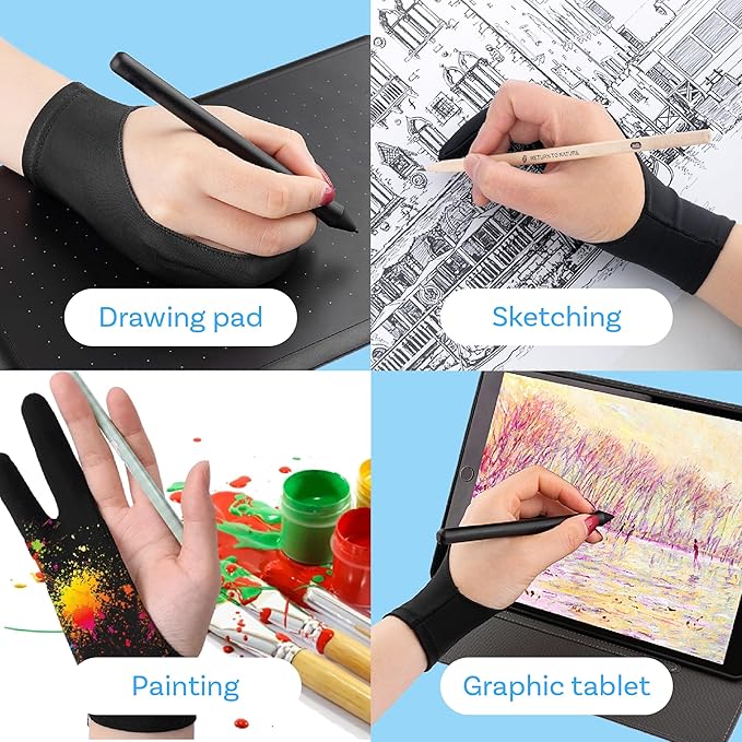 MMOBIEL Drawing Glove for Digital Tablet and Sketching Model A 2-Finger Palm Rejection Artist Glove – Small Size – Right and Left Hand Use