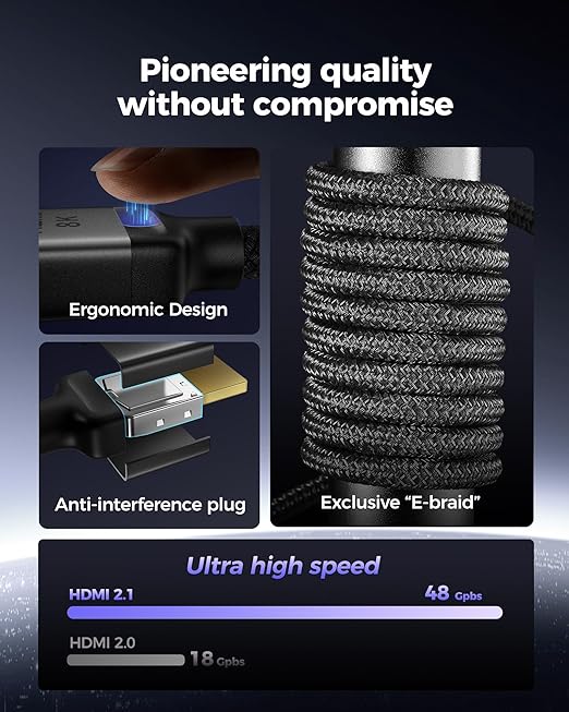 Silkland Long 10K 8K HDMI 2.1 Cable 50ft, (Upgrade Braided) Ultra High Speed HDMI Cable [8K@60Hz, 4K@120Hz] 48Gbps, HDR 10+, eARC, ARC, HDCP 2.2/2.3, Compatible for PS5/Xbox/Soundbar/Roku TV