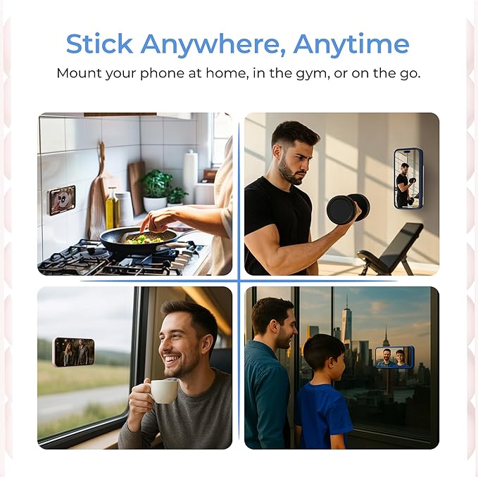 SUCKY Silicone Suction Phone Case Adhesive Mount - Anti-Slip Holder, Hands-Free Fidget Toy, Phone Accessory for iPhone and Android (Blue, Double V2)