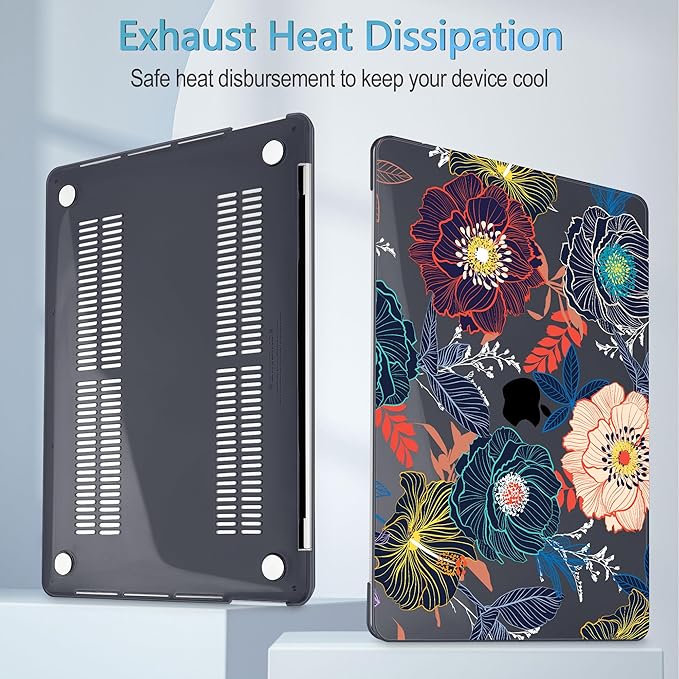 Mektron for MacBook Pro 16 inch A2141 Case 2020 2019 Release with Retina Display & Touch Bar & Touch ID, Plastic Hard Shell Cover Keyboard Skin Screen Protector Dust Plug，Dahlia Flowers
