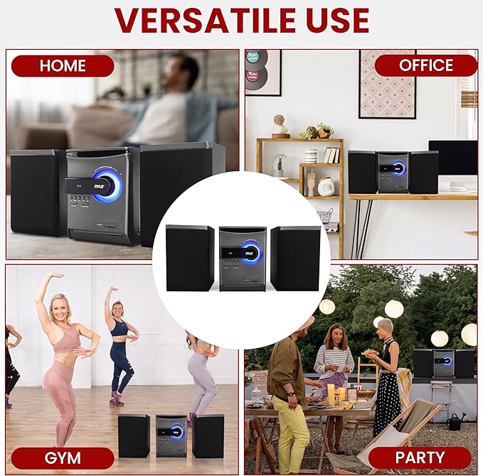 Pyle Home Stereo Shelf System - 30W Wireless BT Streaming with CD Player, FM Radio, USB & SD Card Playback, 2-Way Music Crisp-Sound, Remote Control, Dual Stereo Speakers (Black), PHSKR24