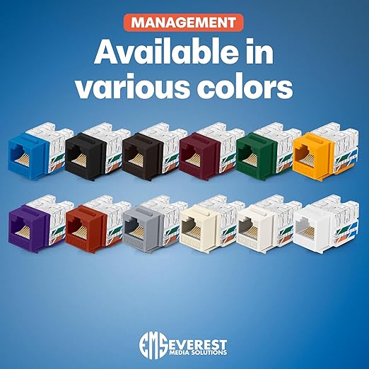 Everest 90° Angled RJ45 Cat6A Keystone Jacks 20-Pack in White - Slim Profile Female RJ45 Connectors - Cat 6A Keystone Jack - Compatible with 90° Angled Speed Termination Tool - easyJACK (B094WB91H3)