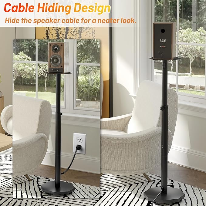 Universal Floor Speaker Stands Pair,Surround Sound Bookshelf Speaker Stands Support Up to 22 lbs for Home Theater Studio, 32.6" to 43" Height Adjustable