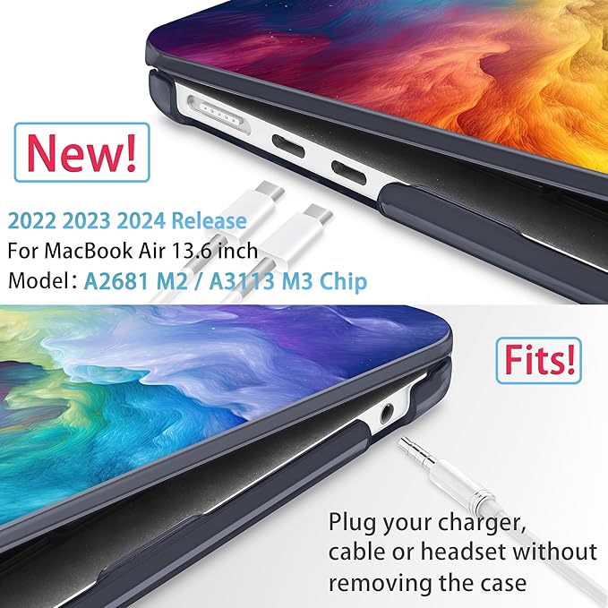 Mektron for 2025 M4 MacBook Air 13.6 Inch A3240 Case Fits 2023 A2681 M2 2024 A3113 M3 Chip with Liquid Retina Display Touch ID, Printed Plastic Hard Shell Cover for MacBook Air 13.6", Rainbow Cosmic