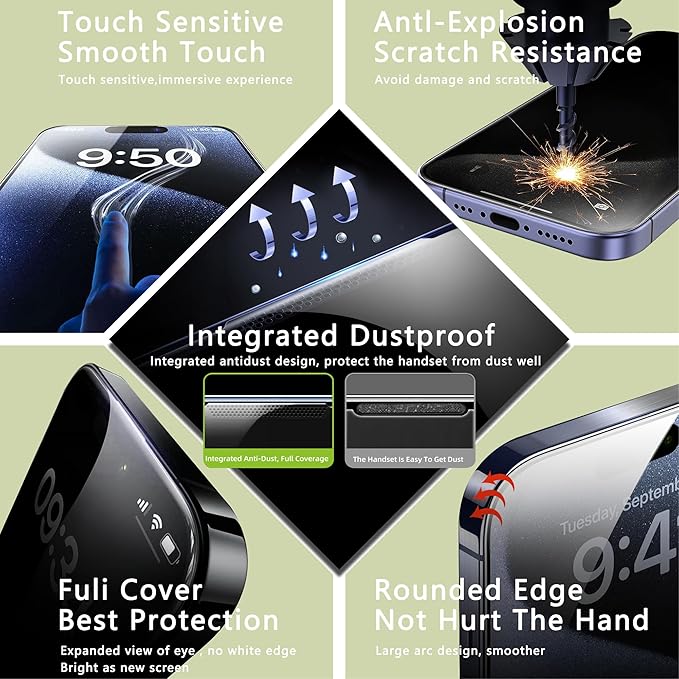 (2-Pack Anti Blue Light Matte Screen Protector for iPhone 15 Pro Max (6.7-Inch),9H Tempered Glass,Anti-Glare,Full Coverage,Anti-Fingerprint,Auto Dust Removal,Bubble-Free
