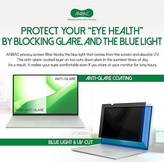 13.3 Inch Laptop Privacy Screen Shield for 16:9 Wide Display - Anti Glare Computer Privacy Screen Cover | Blue Light Blocking Screen Protector | Scratch Resistant UV Filter | Attachment Type