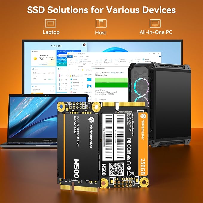 Yottamaster M500 256GB mSATA SSD SATA III 6Gb/s, mSATA Internal Solid State Drive Up to 500MB/s, Mini-SATA with 3D NAND, Compatible with Ultrabooks Desktop PC Laptop, All-in-One PCs, 30x50mm