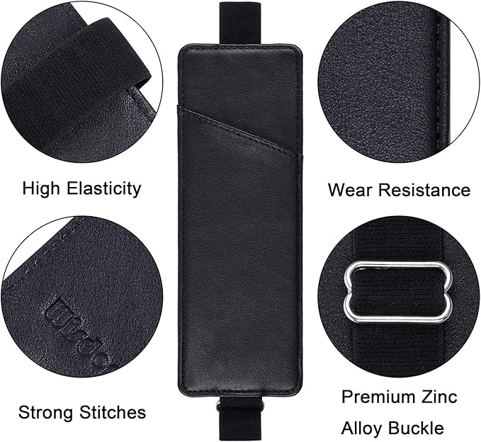 Wisdompro Adjustable Elastic Band Pen Holder, 2 Packs PU Leather Pencil Holder, Pen Sleeve Pouch, Fits for 8" to 11.5" Hardcover Journals, Notebooks, Planners, iPad