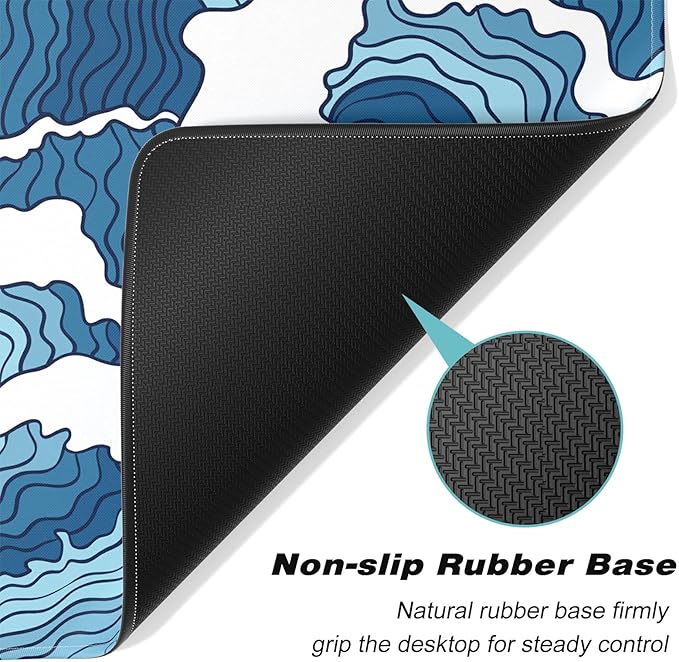 Extended Gaming Mouse Pad, Japanese Blue White Wave Mousepad, XL Large Mouse Mat Desk Pad 30 x 14 Inch, Waterproof Anime Mouse Pad with Stitched Edges and Non-Slip Base for Office Gaming