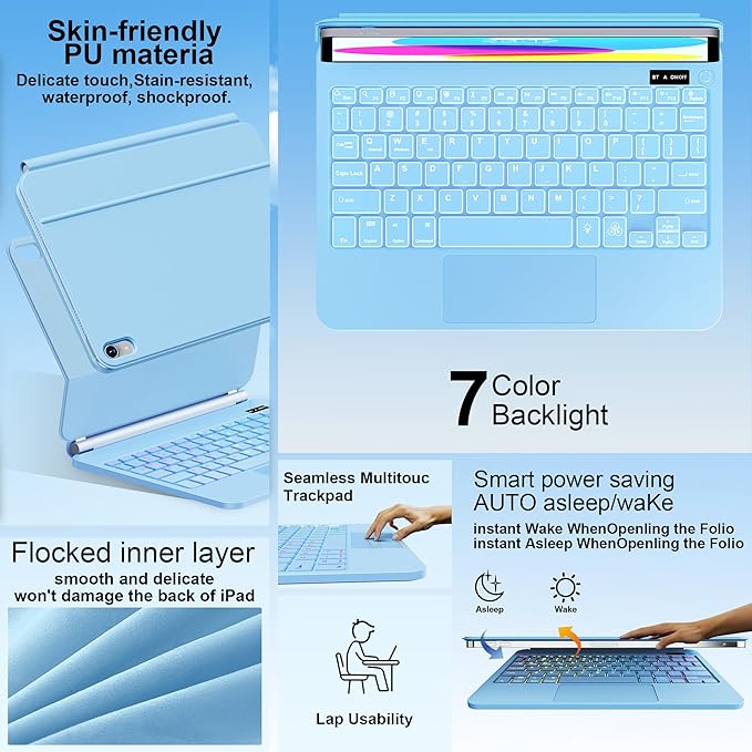 for iPad 11th (A16) & 10th Generation Case with Keyboard – Magic-Style Magnetic – Floating Cantilever Stand - Multi-Touch Trackpad Keyboard Case for iPad 11 inch 2025&10th Gen 10.9 inch (Sky Blue)