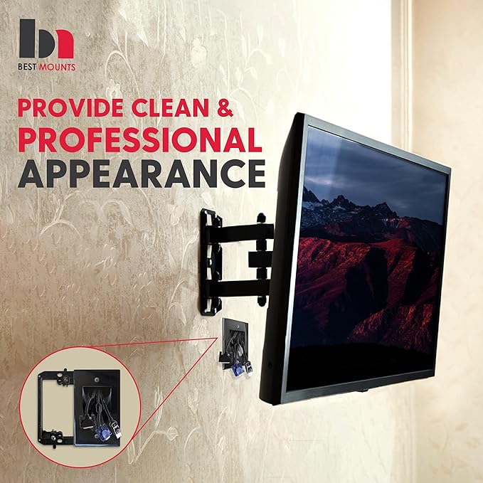 2 Pack Wall Plate Cable Pass Through with Bracket - In Wall Cable Management Kit - Recessed Cable Wall Plate Pair with Single Gang Low Voltage Mounting Bracket - Decorator Cover for Low Voltage Cables