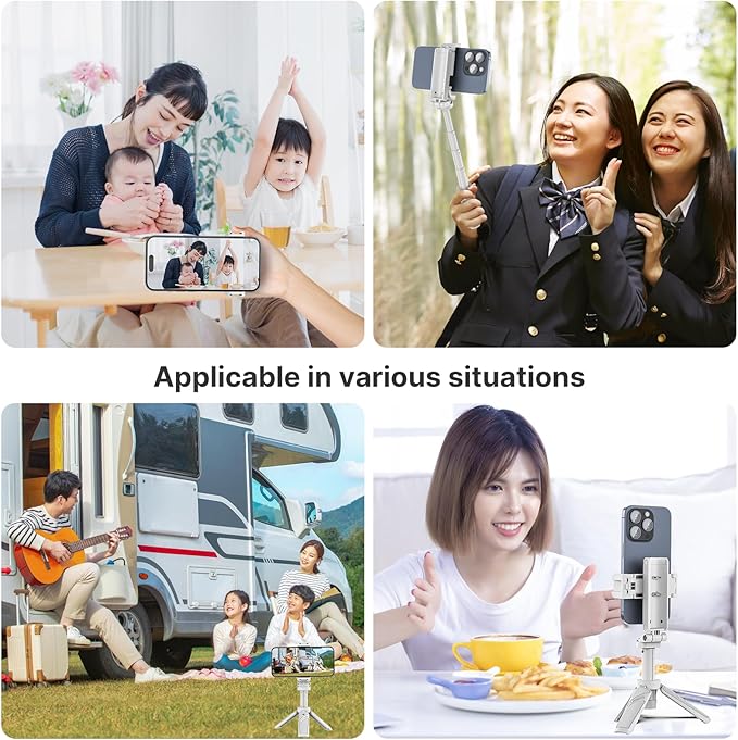 ULANZI JJ02 Selfie Stick Tripod, Extendable Grip Phone Tripod w Detachable Remote Pocket Size, 3-in-1 Mini Phone Grip 2 Cold Shoe, 10m/393.7'' Wireless Shutter, Vlog Livestreaming Photography(White)