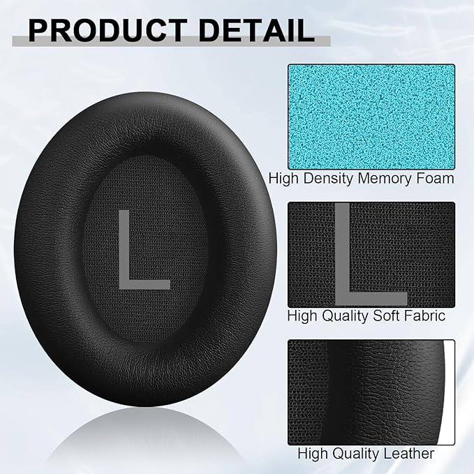 Replacement Ear Pads for Bose QuietComfort 45 (QC45)/QuietComfort SE (QC SE)/Quiet Comfort Headphones, Ear Cushions, Headset Earpads, Ear Cups Cover with Soft Protein Leather (Black)