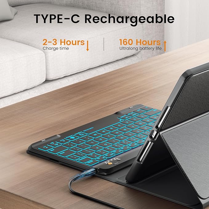 OYEEICE for iPad 9th Generation Case with Keyboard 10.2'' - 7 Color Backlit Wireless Keyboard Cover with Pencil Holder for iPad 9th/8th/7th Gen 10.2 inch, iPad Air 3rd Gen & iPad Pro 10.5" - Black