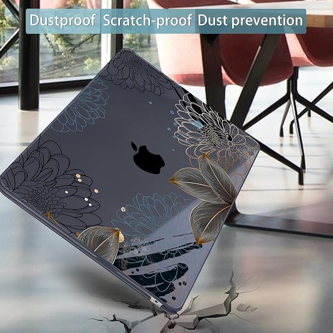 Mektron for 2025 M4 MacBook Air 13.6 Inch A3240 Case Fits 2023 A2681 M2 2024 A3113 M3 Chip with Liquid Retina Display, Printed Plastic Hard Shell Cover for MacBook Air 13.6", Line Chrysanthemums