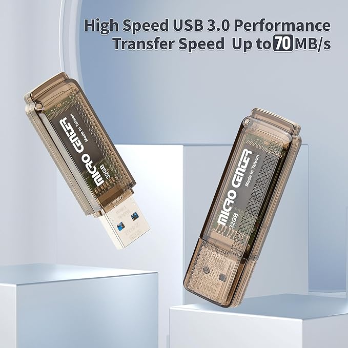 INLAND Micro Center Super Speed 20 Pack 32GB USB 3.0 Flash Drive Memory Stick Thumb Drive Data Storage Jump Drive Bulk, Much Faster Than USB2.0 Flash Drive, Brown
