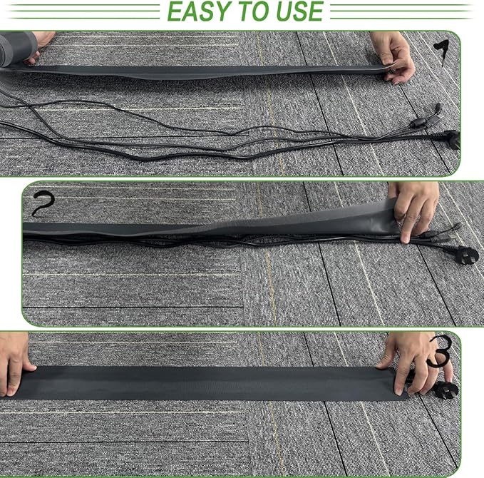 Floor Cable Covers - 20ft Oxford Fabric Cord Protector with Adhesive Hook & Loop,Waterproof Wire Storage Sleeve for Any Floor Surface,Durable Cable Management to Prevent Tripping Hazards (Gray, 20ft)