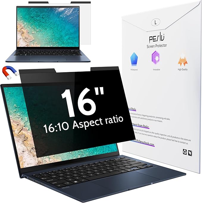 Magnetic Laptop Privacy Screen 16 inch for 16:10 Computer Monitor, 16" Removable Anti Glare Protector Blue Light Filter Shield Compatible with Lenovo Hp Dell Acer Asus Thinkpad Envy Xps