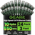 GearIT Cat 6 Ethernet Cable (24-Pack 3 Feet) Cat6 Network Patch, 10Gbps, RJ45, Snagless Cord, Gold-Plated Connectors, Internet for PC, TV, Tablet, Router, Printer, Servers, IT Data Center - Green