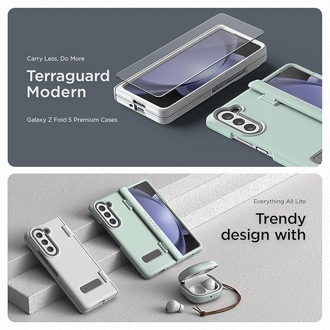 VRS DESIGN Phone Case for Galaxy Z Fold 5 5G (2023) [Terra Guard Modern], Premium Modern Neat Style Case [Anti Scratch Spring-Loaded Hinge Protection] with Screen Protector (Marine Green/Renewed)