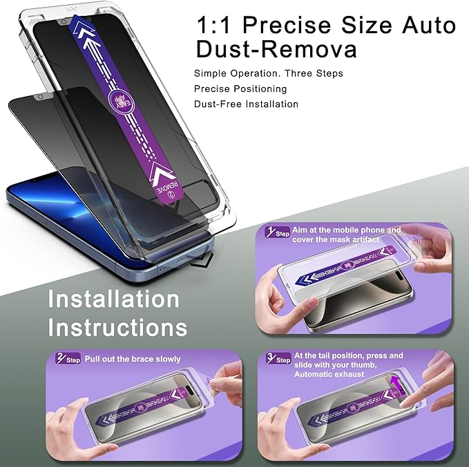 2 Pack Matte Privacy Screen Protector for iPhone 16e and iPhone 14 and iPhone 13 and iPhone 13 Pro 6.1-Inch Auto Dust Removal, No Bubbles,Anti-Spy Tempered Glass Film, Easy Installation