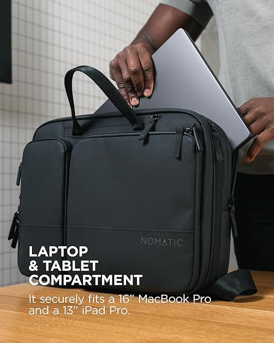 NOMATIC Laptop Bag: Slim Messenger Bag with RFID Pocket, Tech Organizer, Water-Resistant Zippers - 11-13.5L Expansion Design & Laptop Compartment for Work, Travel, or Daily Commute