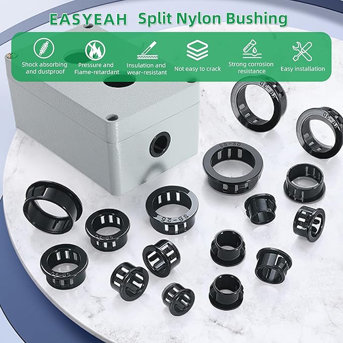 5/8"(16mm) Black Snap-in Knockout Insulating Bushing Grommets, Plastic Cable Hole Grommets for Wiring, Round Nylon Snap in Locking Electrical Wire Cord Hose & Tubing Bushings Grommets, 40pcs