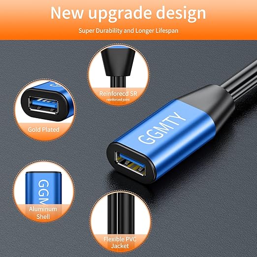 USB 2.0 Type A Male to A Female Active Repeater Extension Cable 65ft, High Speed 480 Mbps