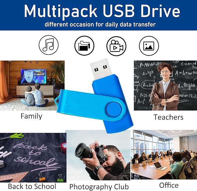8GB Flash Drives 10 Pack Nicepicten 8 GB USB 2.0 Flash Drive Swivel Thumb Drive 8GB Memory Stick Zip Jump Drives Pendrive for Data Backup (Blue)