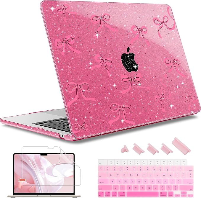 May Chen for MacBook Air 13.6 Inch Case 2025/2024/2023/2022 Release (Model A2681 A3113 A3240, M2 M3 M4 Chip) – Hard Shell Laptop Cover with Keyboard Cover & Screen Protector，Peach Bows